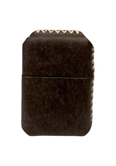 Handmade El Yapımı Hakiki Deri Zippo Modeli Çakmak Koyu Vizon