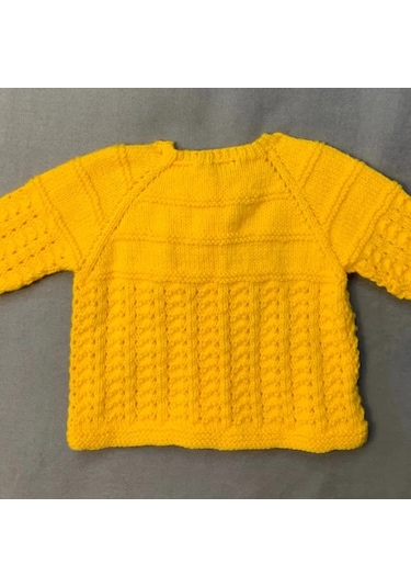 Uretti - Kadir 7704 - El Örgüsü Bebe Yün Robalı Yaka Kız Bebek Hırka - 10 / 12 Ay Sarı