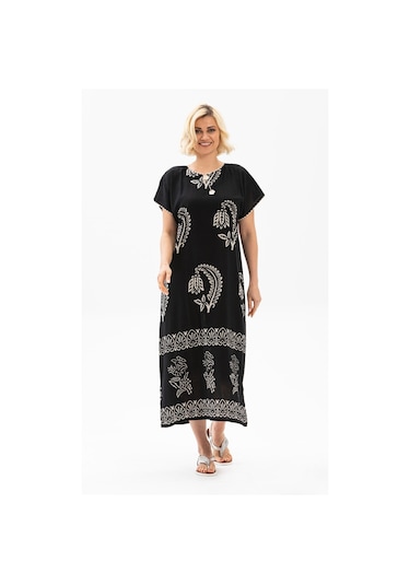 Kısa Kol Pamuk Hitit Uzun Elbise Yaprak Siyah Yprk Syh-yaprak Siyah