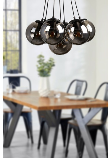 Begüsa Malta 7 Li Avize Siyah Füme Cam Siyah - Füme