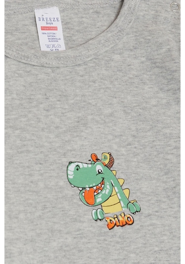 Breeze Erkek Bebek Çıtçıtlı Zıbın Body Mutlu Dinozor Baskılı 9 Ay-3 Yaş, Gri Melanj-gri Melanj Gri Melanj
