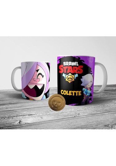 Brawl Stars Colette Kişiye Özel Isimli Kupa Bardak Ve Altın Coin Figür Seti Beyaz