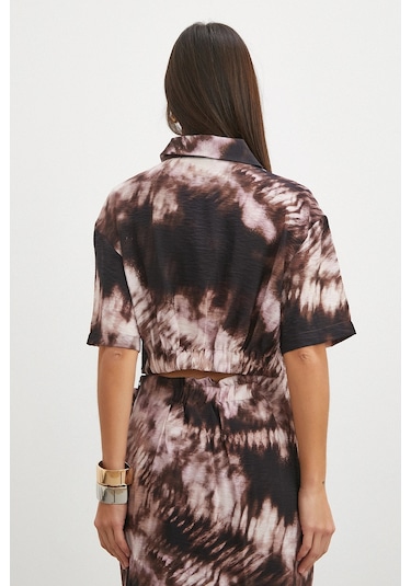 Uterpe Brown Mocha Tie Dye Cropped Shirt Bej