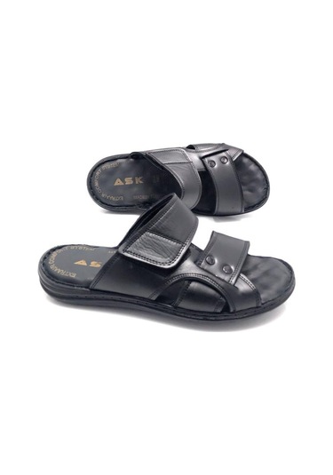 Hakiki Deri Tam Ortopedik Masajlı Erkek Terlik Siyah