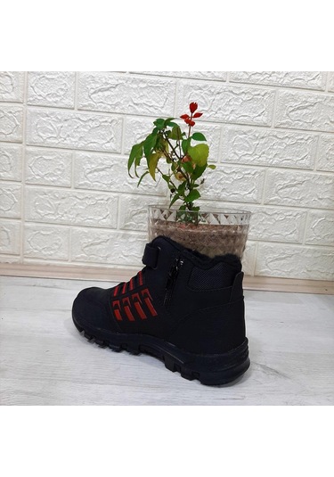 Black Sea 542 Siyah-kırmızı Kürklü Fermuarlı Cırtlı Erkek Çocuk Bot 001