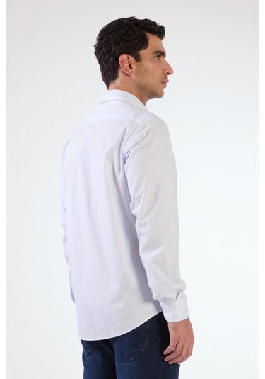 Açık Mavi Kare Desen Regular Fit Uzun Kol Erkek Gömlek Açik Mavi