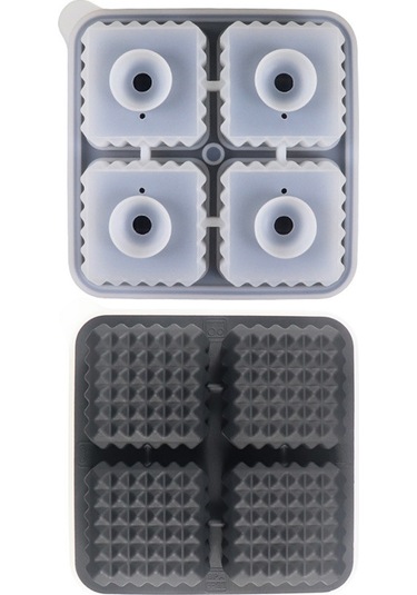 Xiyyadms Gıda Kalitesi Silikon Buzluk - 4 Adet Kare Buz Küpü Kalıbı - Whiskey Ve Kokteyller İçin Yavaş Erime - Ev Ve Bar Kullanıma Uygun - Siyah Çok Renkli