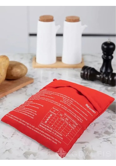 Youtek Mikrodalga Patates Pişirme Çantası, 2 Adet, 20x25cm, Isı Yalıtkan Malzeme, Hızlı Pişirme Kırmızı