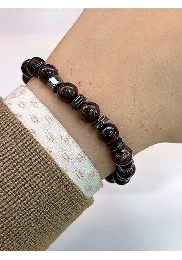 Nursaat 3'lü Doğal Taş Kehribar-Yeşim-Lapis-Kalsit-Dumanlı Kuvars-Sodalit Doğal Enerji Bilekliği Çok Renkli