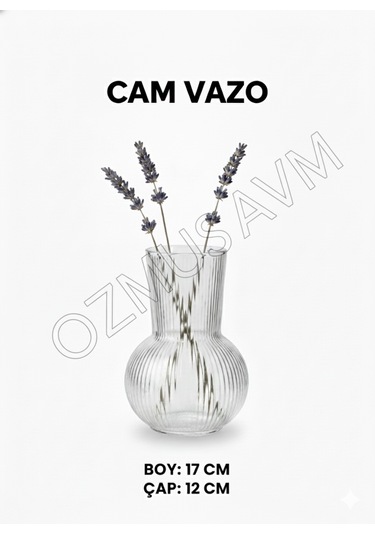 Cam Dekoratif Vazo 17 Cm Modern Çizgili Tasarım Şeffaf