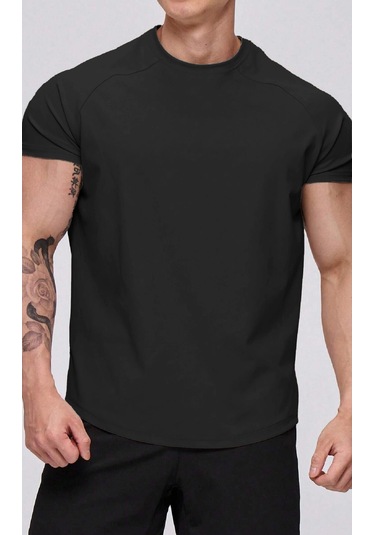 Ghassy Co. Erkek Running Sports Reglan Oval Kesim Penye T-shirt 001 Siyah