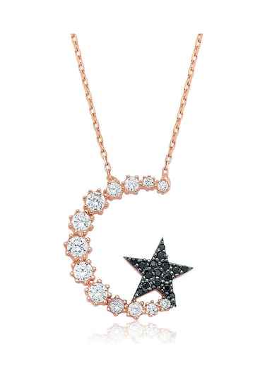 Himarry 925 Ayar Gümüş Ay Yıldız Kadın Gümüş Kolye Beyaz