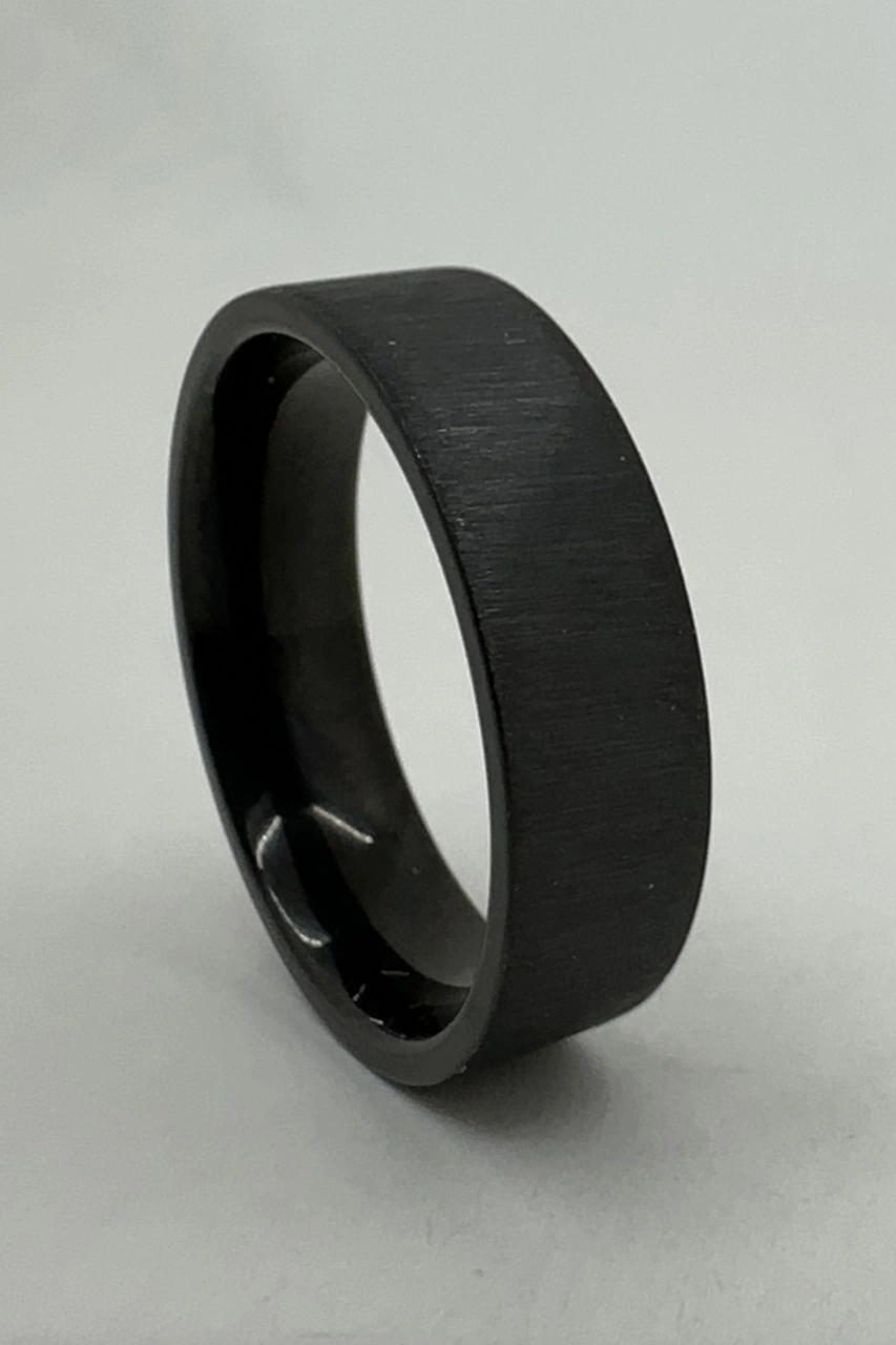 Kişiye Özel İsim Tarih Yazılı 6mm Mat Fırçalanmış Düz Unisex Çelik Yüzük Alyans Cl46y Siyah