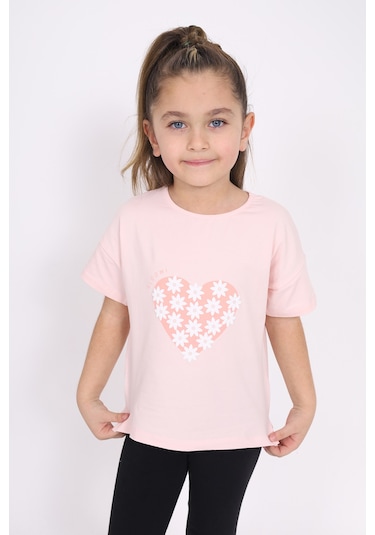 Toontoy Kids Toontoy Kız Çocuk Baskılı Tişört Pudra