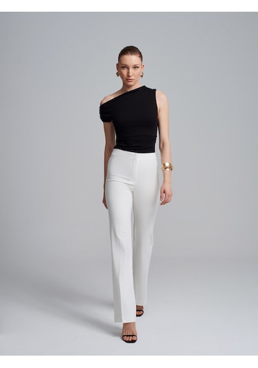 Dilvin 72641 Çan Paça Pantolon-beyaz Beyaz