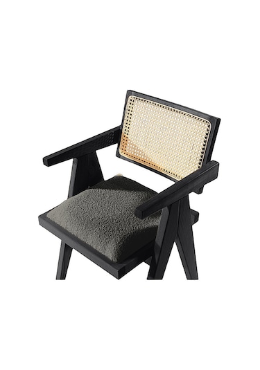 Luna Pergel Hazeranlı Model Hasırlı Natural Ahşap Sandalye Siyah - Antrasit