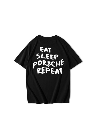 Brz Collection Unisex Oversize Eat Sleep Porsche Repeat T-shirt-siyah Siyah