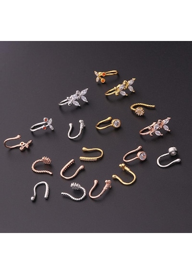 Gümüş 1 Adet Kelebek Olmayan Deldi Deliksiz Burun Halka Klipsi Burun Çember Halkası Sahte Piercing Kulak Manşet Tragus Küpe Kıkırdak 1 Gümüş