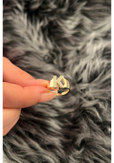 Fiyonk Kuyumculuk 14 Ayar Altın Taşlı K Harfli Yüzük 001