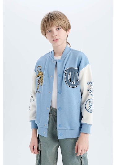Defacto Erkek Çocuk Baskılı Kolej Yaka Bomber Hırka D9832a825spbe316 Mavi
