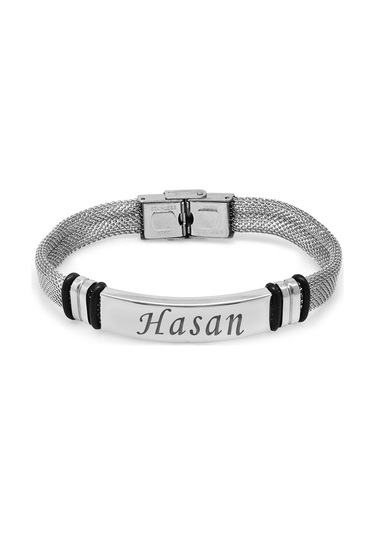 Kişiye Özel İsim Yazılı Silver Renk Çelik Erkek Hasır Bileklik