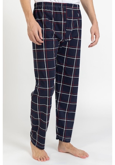 Erkek Kareli Desenli Tek Alt Pijama Lacivert-kırmızı Lacivert - Kırmızı