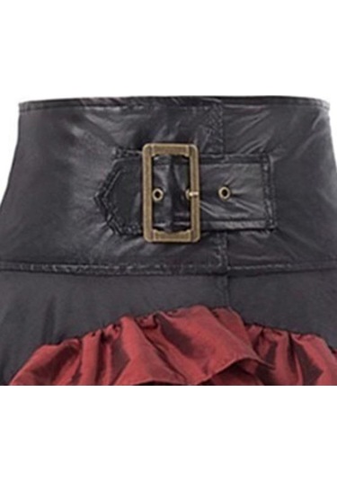 Kadın Etek Yüksek Bel Düzensiz Fırfır Patchwork Renk Eşleştirme Retro Dağınık Ortaçağ Kraliyet Tarzı Bayan Maxi Etek Performans Kostüm Siyah