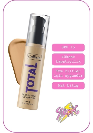 Callista Total Perfecting Spf 15 Yoğun Kapatıcı Mat Bitişli Fondöten - 230 Medium Beige - Bej