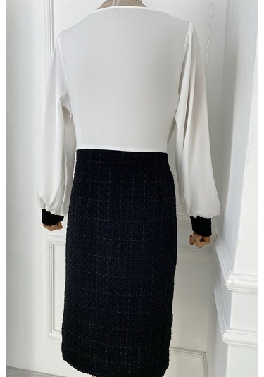 G0364 Bağlama Detaylı Tüvit Tasarım Elbise Siyah-siyah