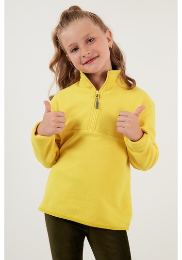 Lela Yumuşak Dokulu Fermuarlı Dik Yaka Şardonlu Kışlık Unisex Çocuk Polar 5905002 Sarı