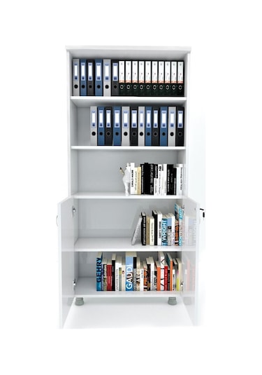 Modüler Dünyası Kapaklı Kitaplık Dosya Dolabı Beyaz - 80X38X188 Beyaz