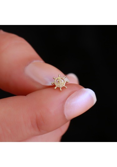 14 Ayar Altın Çapa Ve Duman Tragus Piercing Sarı