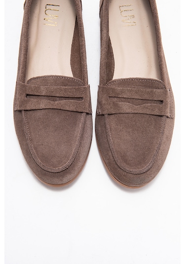 Luvishoes F02 Vizon Süet Hakiki Deri Kadın Loafer Ayakkabı Vizon