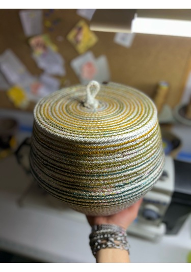 Hasır Sepet, Jüt Sepet, Doğal Hasır Sepet, Çok Amaçlı Dekoratif Hasır Sepet, Renkli Kapaklı Sepet Ekru