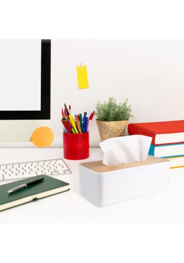 Geekyou Beyaz Bambu Havlu Kutusu Kapağı - Banyo, Yatak Odası, Ofis Ve Yemek Masası İçin Zekice Organize Edici Kapak Beyaz