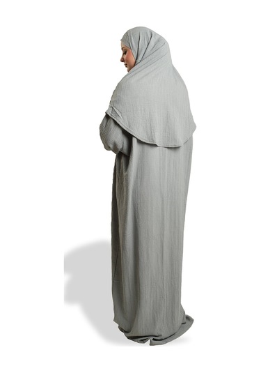2 Parça Namaz Elbisesi Dokuma Kendinden Desenli 2502 15 Gri