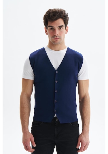 Arma Erkek Slim Fit Basic %100 Pamuk Triko Yelek K9kro0853 Lacivert