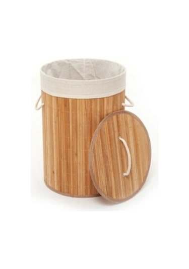 Lorin Katlanır Bambu Banyo Çamaşır Kirli Sepeti Yuvarlak 35x50 CM 61 L