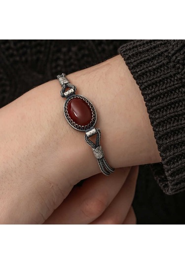 Blackcraft Gümüş Akik Taşlı Kazaziye Bileklik Bc-685b90 Renkli