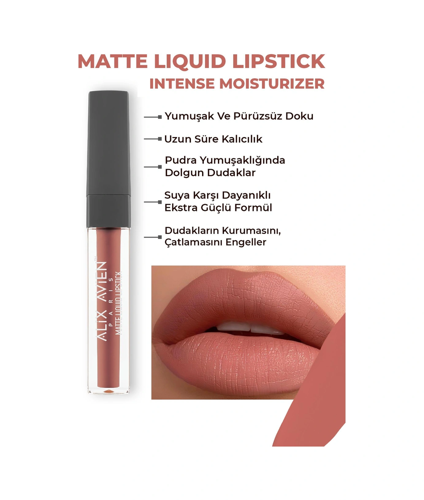 Alix Avien Uzun Süre Kalıcı Kadifemsi Kuruma Yapmayan Mat Likit Ruj Matte Liquid Lipstick 504 Spicy Terracott