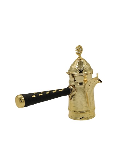 Sarı Bakır Dövme İşlemeli Mırra Cezve 20 Cm