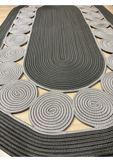 Cookie Jüt Hasırlı El Örgüsü Kilim Antrasit - Gri