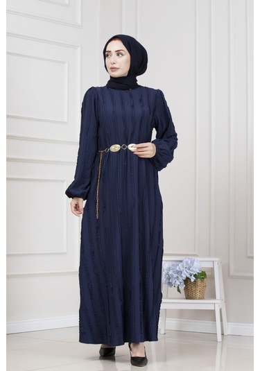 Fırfır Detaylı Rüya Elbise-lacivert-5472 Lacivert