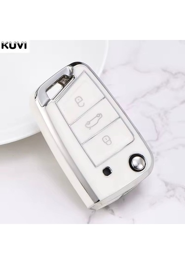 Volkswagen Taigo Beyaz-silver Anahtar Kılıfı