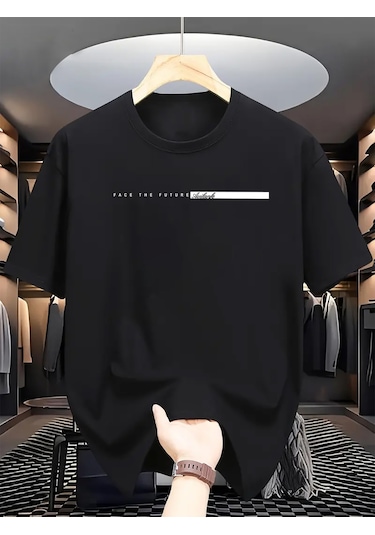 Unisex Face The Future Baskılı Oversize Tshirt Siyah