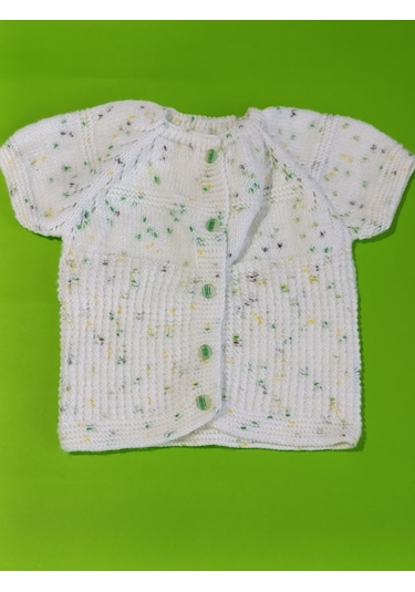 Tovyamade El Örgüsü Bebek Yeleği Beyaz-yeşil