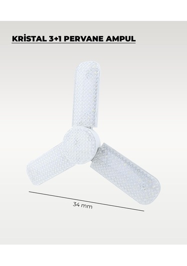 40w Kristal Pervane 3+1 Kanatlı Ampul 6500k Beyaz Işık 1 Adet