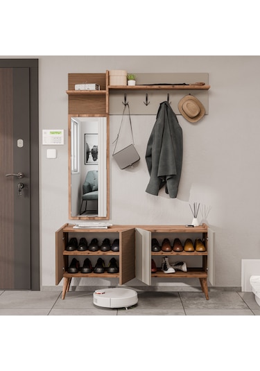 5062 Theo 4 Kapaklı 6 Raflı 4 Askılı Sol Aynalı Portmanto