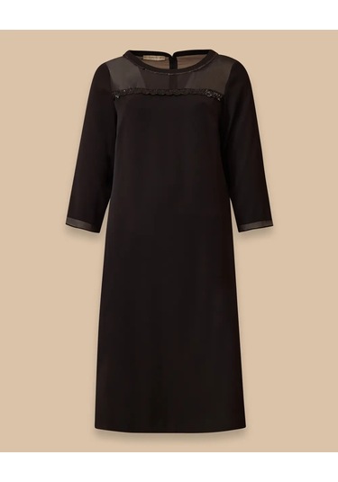 Büyük Beden Pullu Transparan Detaylı Elbise Gala-xi Siyah