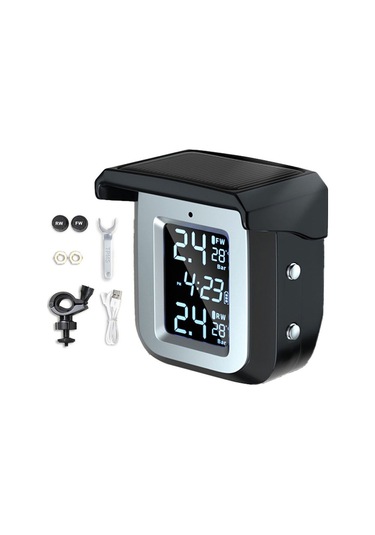 Tpms Solar Kablosuz Motosiklet Lastik Basıncı Dedektörü Ip68 Su Geçirmez Gerçek Zamanlı Monitör İzleme Sistemi, 2 Harici Sensör İle